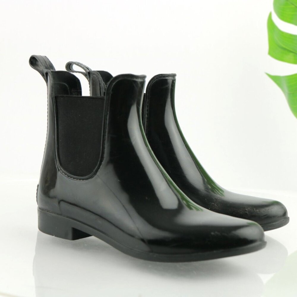 J Crew Womens Rain Boot Size 7 Black‎ Rubber Water Resistant Chelsea Bootie Flat